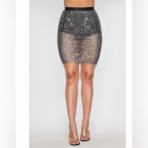 Chic Black and Silver Unlined Rhinestone Pencil Skirt- Size Small NWT